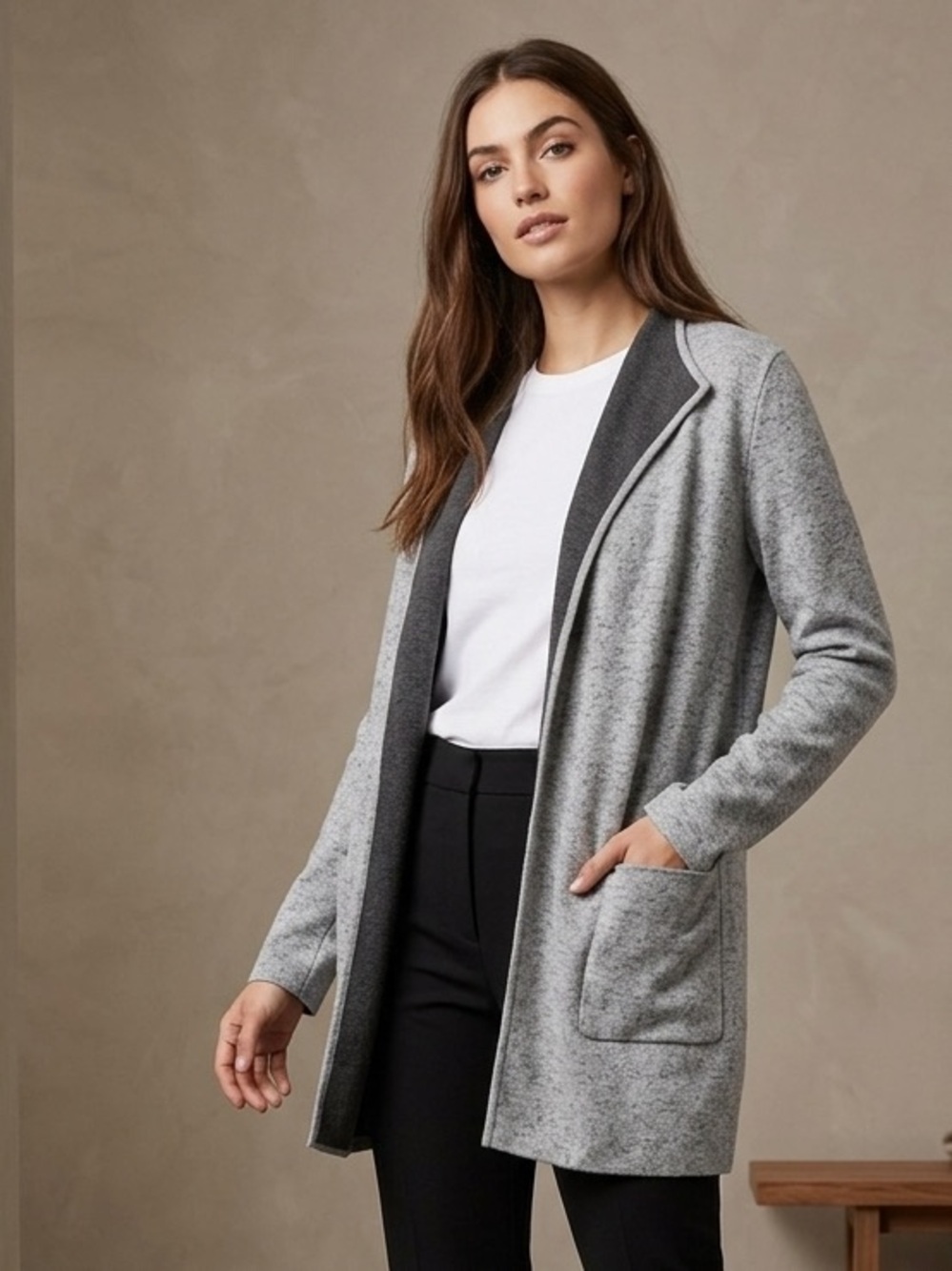 Loft Gray Long Cardigan Jacket With Collar